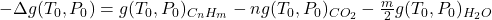 -\Delta g(T_0, P_0) = g(T_0, P_0)_{C_nH_m} - n g(T_0, P_0)_{CO_2} - \frac{m}{2} g(T_0, P_0)_{H_2O}